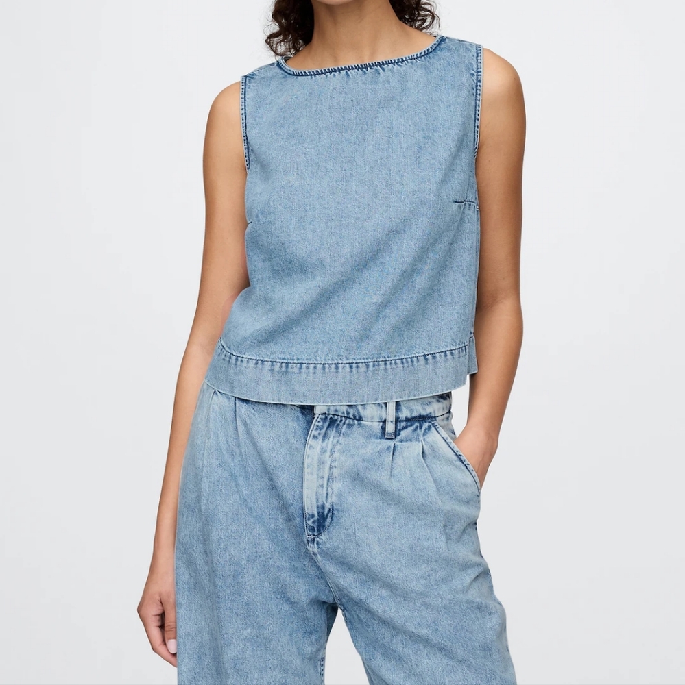 Gap UltraSoft Denim Shell Tank, Light Wash, Sz L